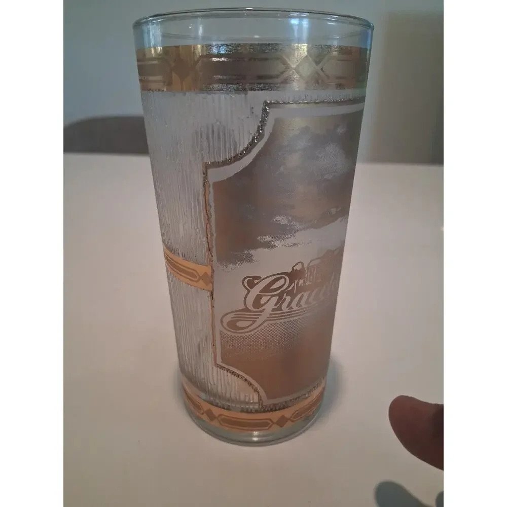 Vtg Culver Elvis Presley Graceland 22K Gold Highball Glass Tumbler 1970s Frosted